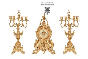 قیمت ساعت و شمعدان برنز ایتالیایی آنتیک برنجی رومیزی برنزی