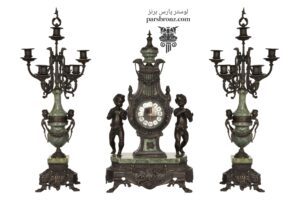 قیمت ساعت و شمعدان آنتیک ایتالیایی برنز رومیزی پذیرایی عروس