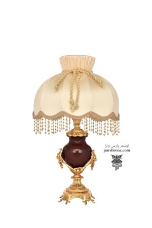 آباژور کلاسیک برنجی ساده سرامیک شید سفید خاص رومیزی