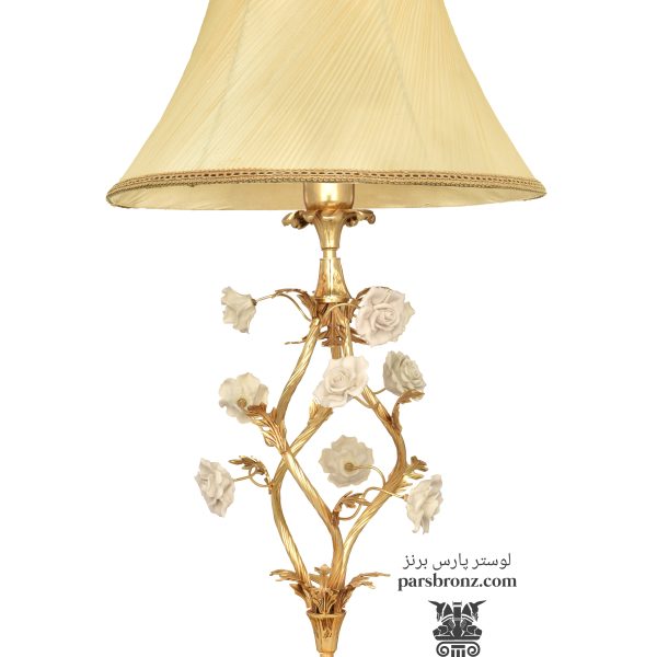 آباژور جدید برنجی طلائی گل سفید لوکس رومیزی چراغ خواب