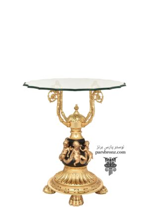 میز برنجی جدید کلاسیک مدرن مجسمه سرامیکی رویه شیشه ای میز کنار مبلی برنزی میز پذیرایی جلو مبلی