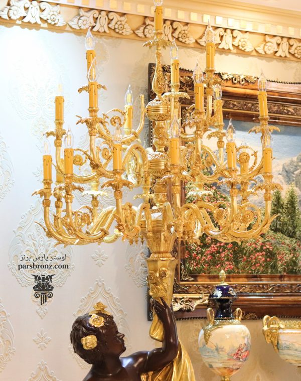 لوستر ایستاده شمعدان کنار سالنی پایه بلند برنز جدید برنجی برنزی کلاسیک مدرن مجلل شیک سلطنتی پذیرایی