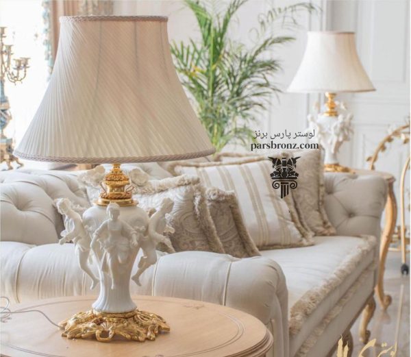 آباژور رومیزی سفید جدید فانتزی کلاسیک مدرن برنز کنار تخت خواب کنار مبلی پذیرایی