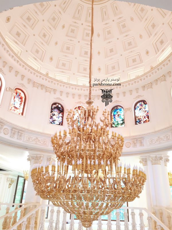 لوستر مدل سلطنتی بزرگ برنز لوکس فانتزی پذیرایی طلائی لاکچری مسجدی کلاسیک مدرن طرح جدید فرشته برنزی برنجی طلایی