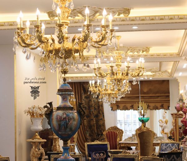 لوستر شیک لوکس لاکچری برنج جدید پذیرایی برنز کلاسیک مدرن برنجی برنزی اتاق خواب آشپزخانه