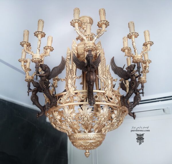 قیمت انواع لوستر سلطنتی برنج شاخه ای آویز بزرگ لوکس لاکچری خاص شیک مجلل برنز مدل طرح فرشته آنتیک برنزی برنجی جدید فروش خرید