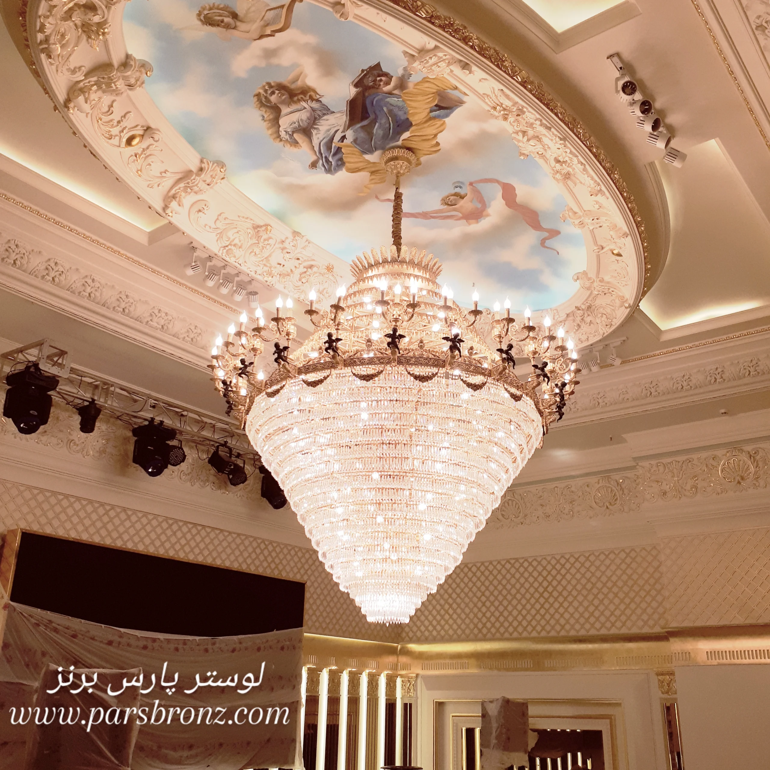 خرید لوستر برنز بزرگ سلطنتی مسجدی برنزی کریستالی تالار پذیرایی کریستال